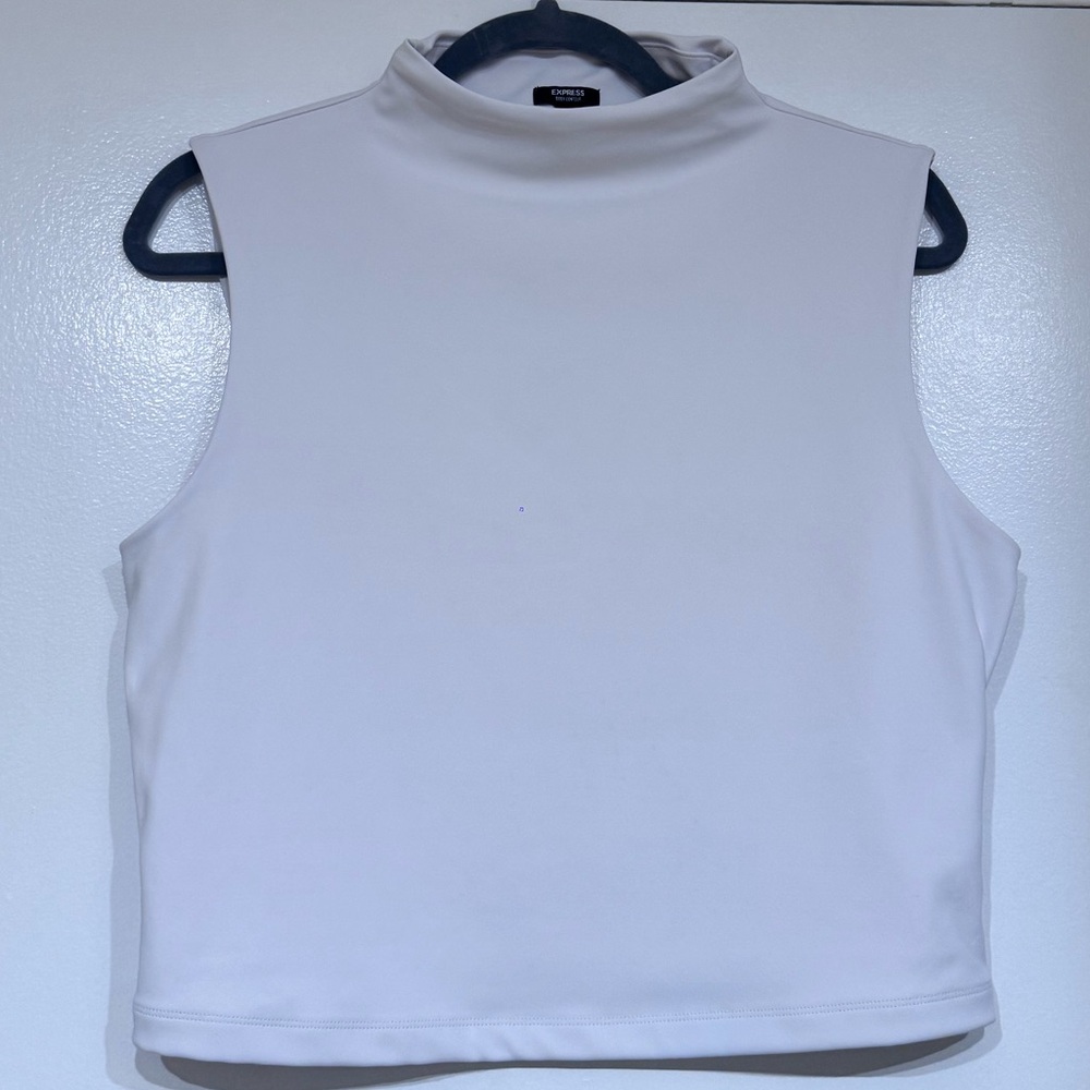 Express White Sleeveless Mock Neck Crop Tank L